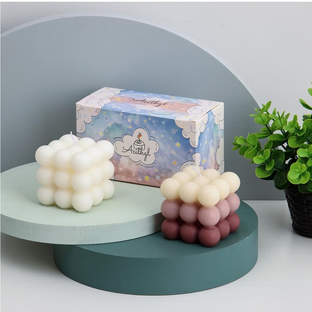 ACITHGL Bubble Candle - Cube Soy Wax Candles Scented Candle Set 2 Pieces - Picture 3 of 5